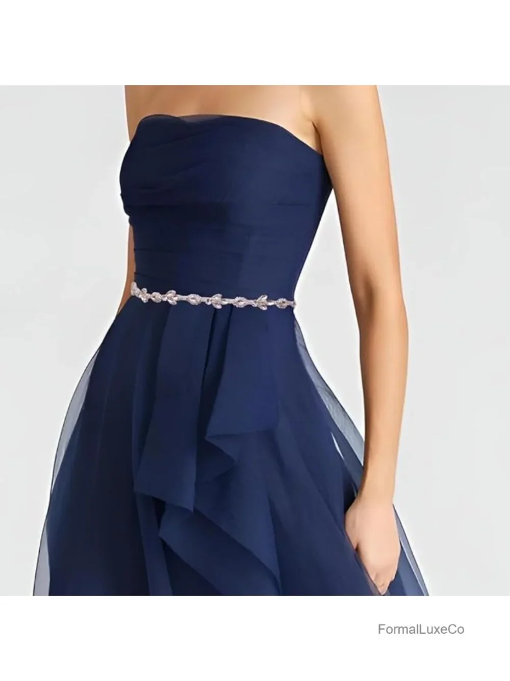 Crystal Rhinestone Sash Wedding Belt with Ribbon Ties